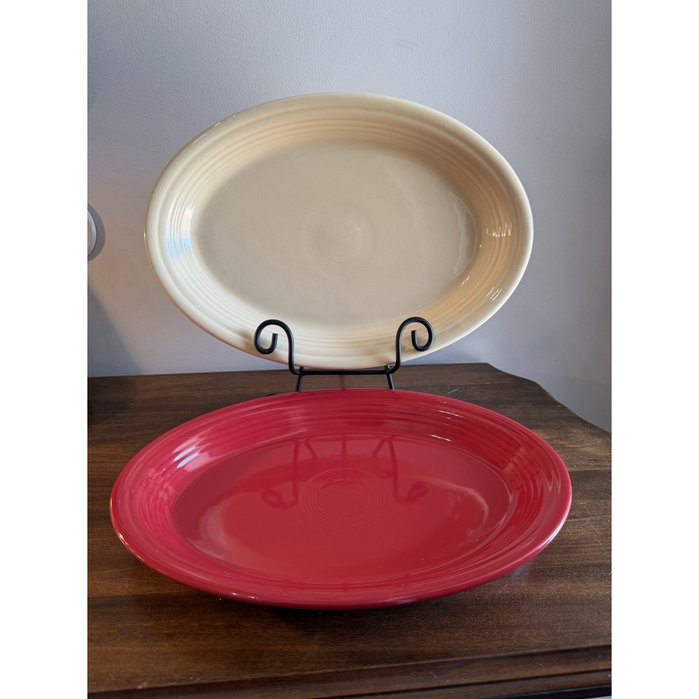 Set Of 2 Fiestaware Scarlet Red & Yellow Oval 13.5" Serving Platters Fiesta